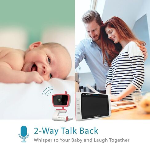 Moonybaby 5" No WiFi Baby Monitor with 2 Cameras and Audio, Split Screen with Wide View, 2-Way Audio, Auto Night Vision, Zoom, Sound Activated, and Temperature Display in Kuwait