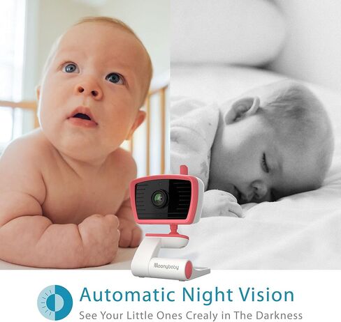 Moonybaby 5" No WiFi Baby Monitor with 2 Cameras and Audio, Split Screen with Wide View, 2-Way Audio, Auto Night Vision, Zoom, Sound Activated, and Temperature Display in Kuwait