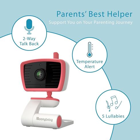 Moonybaby 5" No WiFi Baby Monitor with 2 Cameras and Audio, Split Screen with Wide View, 2-Way Audio, Auto Night Vision, Zoom, Sound Activated, and Temperature Display in Kuwait