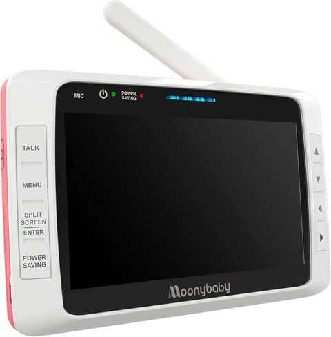 Moonybaby 5" No WiFi Baby Monitor with 2 Cameras and Audio, Split Screen with Wide View, 2-Way Audio, Auto Night Vision, Zoom, Sound Activated, and Temperature Display in Kuwait