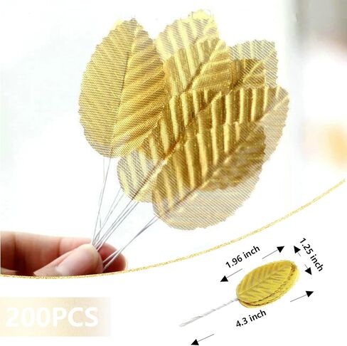 اوراق نباتات صناعية ذهبية من تيزويوك، 200 قطعة، اوراق ذهبية للحفلات والحرف اليدوية وديكور حفلات الزفاف in Kuwait