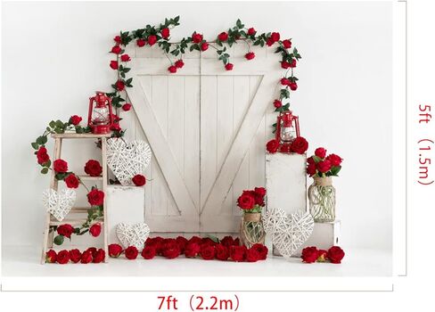 كيت 7x5ft عيد الحب خلفية للتصوير الفوتوغرافي جدار أبيض خمر لوحة وردة حمراء عيد الحب خلفية عيد الحب حزب الديكور الخلفية in Saudi Arabia