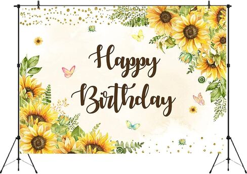 Aperturee 7x5ft عباد الشمس عيد ميلاد سعيد خلفية فراشة الذهب النقاط الفتيات النساء الحلو 16th bday التصوير خلفية حزب زينة الصورة كشك استوديو الدعائم راية اللوازم كعكة الجدول in Kuwait