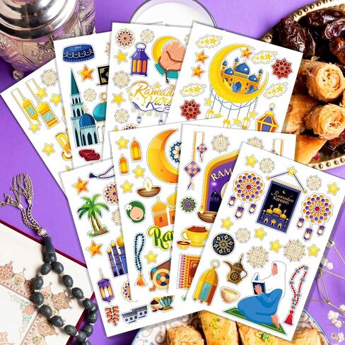 ملصقات نافذة رمضان 196 قطعة لتزيين نوافذ رمضان، ملصقات نافذة لمستلزمات الحفلات، شارات مقطوعة للنوافذ (9 ورقات) in Saudi Arabia
