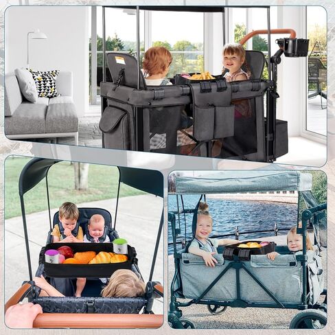 صينية الوجبات الخفيفة لعربة الأطفال من Vicks لعربة Wonderfold Wagon W2، صينية عربة الأطفال لملحقات سلسلة Wonderfold Wagon W، جانب من الجلد الصناعي لسهولة التنظيف، صينية للوجبات الخفيفة مزدوجة الجوانب (نماذج W2) in Kuwait