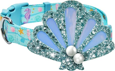Blueberry Pet Summer Sparkle Dog Collar, Adjustable Small Size, Neck 12"-16", Tropical Flower Baby Pink, Hibiscus Floral Print Pet Collar with Detachable Accessory in Saudi Arabia