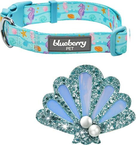 Blueberry Pet Summer Sparkle Dog Collar, Adjustable Small Size, Neck 12"-16", Tropical Flower Baby Pink, Hibiscus Floral Print Pet Collar with Detachable Accessory in Saudi Arabia