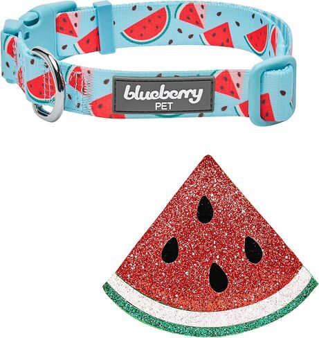 Blueberry Pet Summer Sparkle Dog Collar, Adjustable Small Size, Neck 12"-16", Tropical Flower Baby Pink, Hibiscus Floral Print Pet Collar with Detachable Accessory in Saudi Arabia