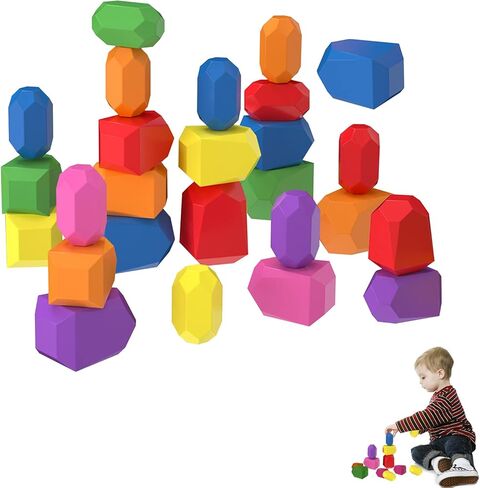DASEINNGEE 26 Pcs Wooden Sorting Stacking Rocks Montessori Toy Stacking Rocks Balancing Stone Rocks Wooden Building Blocks Toddler Toys for Educational Preschool Learning Toy Ages 3-5 in Kuwait