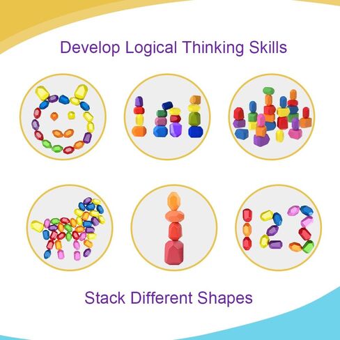 DASEINNGEE 26 Pcs Wooden Sorting Stacking Rocks Montessori Toy Stacking Rocks Balancing Stone Rocks Wooden Building Blocks Toddler Toys for Educational Preschool Learning Toy Ages 3-5 in Kuwait