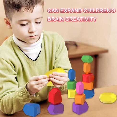 DASEINNGEE 26 Pcs Wooden Sorting Stacking Rocks Montessori Toy Stacking Rocks Balancing Stone Rocks Wooden Building Blocks Toddler Toys for Educational Preschool Learning Toy Ages 3-5 in Kuwait