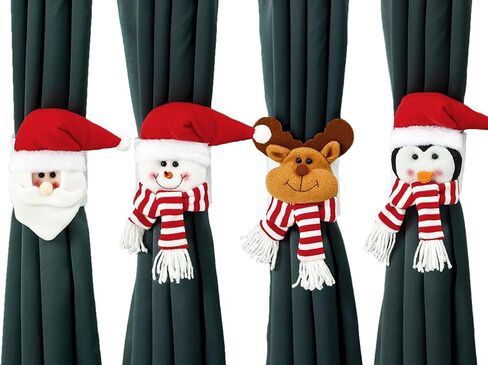 AnyDesign 4Pcs Christmas Curtain Buckle Santa Claus Snowman Elk Penguin Holdback Fastener Buckle Cartoon Doll Curtain Tieback Xmas Curtain Holder for Holiday Home Window Decorations Ornaments Gift in Saudi Arabia