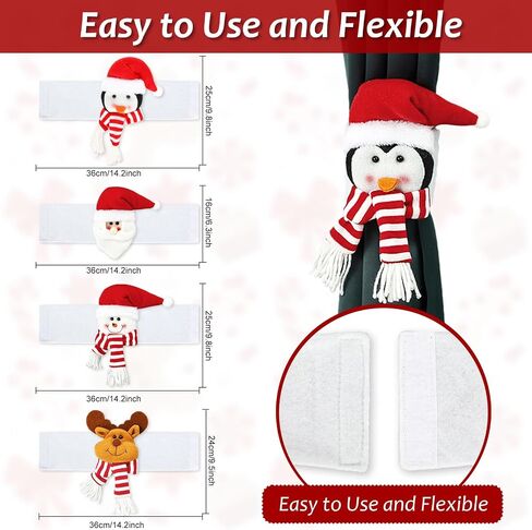 AnyDesign 4Pcs Christmas Curtain Buckle Santa Claus Snowman Elk Penguin Holdback Fastener Buckle Cartoon Doll Curtain Tieback Xmas Curtain Holder for Holiday Home Window Decorations Ornaments Gift in Saudi Arabia