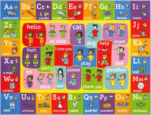 سجادة KC Cubs ABC Alphabet ASL لغة الإشارة التعليمية واللعب الممتع، منطقة لعب غير قابلة للانزلاق للأولاد والبنات، سجادة لغرفة نوم الأطفال، وفصول الأطفال الصغار وغرفة لعب الأطفال، 5' 3" × 6' 6" in Kuwait