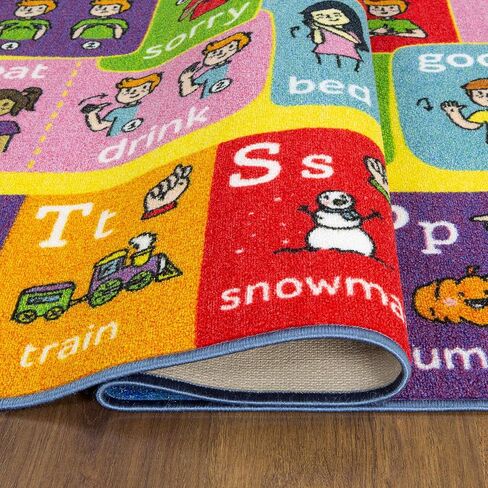 سجادة KC Cubs ABC Alphabet ASL لغة الإشارة التعليمية واللعب الممتع، منطقة لعب غير قابلة للانزلاق للأولاد والبنات، سجادة لغرفة نوم الأطفال، وفصول الأطفال الصغار وغرفة لعب الأطفال، 5' 3" × 6' 6" in Kuwait