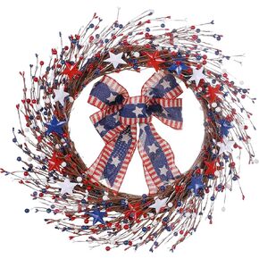 J'FLORU إكليل الرابع من يوليو، 20in أمريكا إكليل وطني أحمر أبيض أزرق بيري إكليل للديكور الرابع من يوليو والاحتفال بيوم الاستقلال in Kuwait