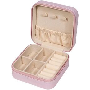 Himilucky Jewellery Box Organiser, Faux Leather Travel Jewelry Case with Zippers, Portable Small PU Jewelry Organiser Storage for Rings Earrings Necklace Bracelets for Girls Women, Pink in Kuwait