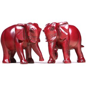 سوسروم مجموعة من 2 تمثال فيل احمر مع صندوق اعلى/أسفل الثروة، تمثال فيل فينغ شوي لديكور المنزل لغرفة المعيشة - هدية مثالية للام والنساء في عيد الميلاد in Kuwait