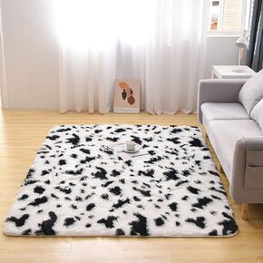 Meeting Story Cow Print Rug Faux Cowhide Rugs Cute Animal Print Carpet Fluffy Shaggy Tie Dye Fuzzy Area Rugs for Living Room Nursery Kids Floor Mat Thick Plush Non-Skid (Coffee-Black, 6 * 9 Feet) in Saudi Arabia
