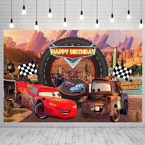 خلفية سيارات سباق حمراء لمستلزمات حفلات عيد ميلاد سعيد، لافتة لايتنينج ماكوين لتزيين الحفلات، خلفية صور مقاس 59 × 38 انش in Kuwait