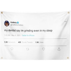 RonningStar My Dentist Say Im Grinding Even In My Sleep Dababy Tweet Banner 3x5FT Tapestry Home Living Room Dorm Decor in Kuwait