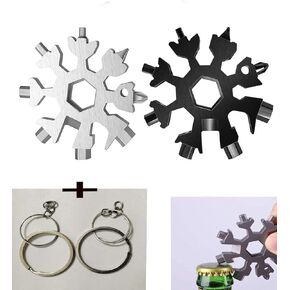 اداة متعددة الاستخدامات 18 في 1 بتصميم ندفة الثلج، فتاحة زجاجات من الستانلس ستيل / طقم مفك براغي فيليبس مسطح / مفتاح ربط، متينة وقابلة للحمل، هدية رائعة للكريسماس (فضي واسود) in Kuwait