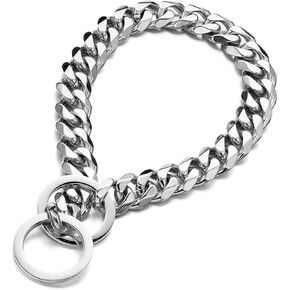 Loveshine سلسلة الكلب طوق عالية مصقول الفضة الكوبية ربط سلسلة الكلب سلسلة طوق معدني الفولاذ المقاوم للصدأ الثقيلة زلة الكلب الياقات للكلاب المتوسطة (15MM، 26 ") in Kuwait