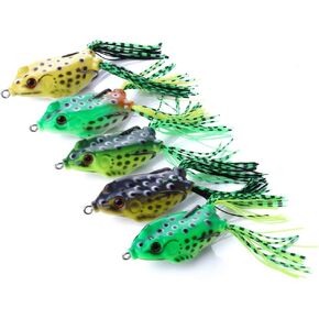 5pcs Topwater Frog Lures, Frog Crankbait Tackle, Frog Fishing Lures Soft Fishing Baits, Hollow Body 3D Eyes Frog Lure Weedless Swimbait with Hook for Bass Pike in Saudi Arabia