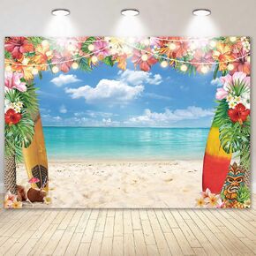 LIVUCEE 7x5ft النسيج الصيف هاواي خلفية الشاطئ للتصوير الفوتوغرافي زهرة استوائية لوا هاواي حزب الزينة ألوها السماء الزرقاء المحيط أوراق النخيل الخلفية اللوازم التقطت الصور in Kuwait