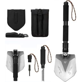 FiveJoy Professional Survival Shovel Multitool - Portable Collapsible Tactical Tool - Entrenching Backpack Equipment for Hiking Camping Car - Gifts for Men Dad Husband (Shovel RS)