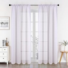 مجموعة توني، ستائر شفافة طويلة من الكتان الأبيض بطول 84 بوصة، لوحتان ستائر شبه فوال لغرفة المعيشة، لوحة ستارة نافذة شاش بوهو مرشحة للضوء لغرفة النوم (55 × 84 بوصة، أبيض، لوحتان) in Kuwait