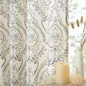 LAMIT Yellow Floral Linen Curtains 84 Inches Long for Living Room, Vintage Damask Flower Pattern Window Drapes Grommet Light Filtering Faux Linen Curtains for Bedroom, 2 Panels Each 52 x 84 Inch in Kuwait