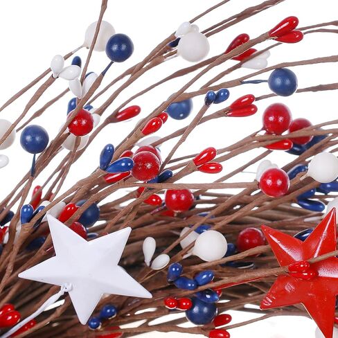 J'FLORU إكليل الرابع من يوليو، 20in أمريكا إكليل وطني أحمر أبيض أزرق بيري إكليل للديكور الرابع من يوليو والاحتفال بيوم الاستقلال in Kuwait