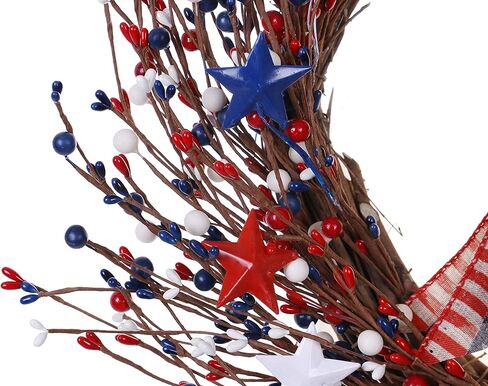 J'FLORU إكليل الرابع من يوليو، 20in أمريكا إكليل وطني أحمر أبيض أزرق بيري إكليل للديكور الرابع من يوليو والاحتفال بيوم الاستقلال in Kuwait