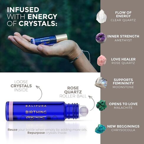 باليبورا - كريستال أورا رول أون - زيوت عطرية طبيعية للولادة - حجر القمر وأحجار الجمشت الكريمة والكريستال - مزيج الزيوت العطرية - 0.34 أونصة سائلة in Kuwait