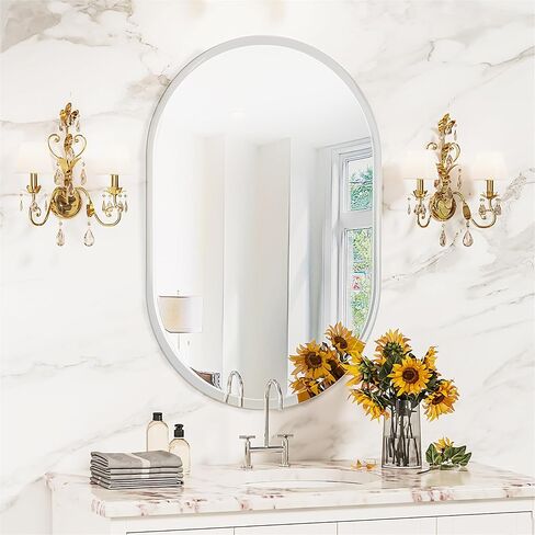 مرآة حمام بدون إطار من أنتوك، مقاس 21 بوصة × 36 بوصة، مرآة حائط مقوسة للحمام، مرآة زينة بدون إطار مع حافة مشطوفة فاخرة لغرفة النوم، المدخل، غرفة المعيشة in Kuwait