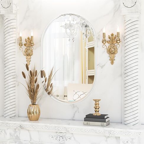 مرآة حمام بدون إطار من أنتوك، مقاس 21 بوصة × 36 بوصة، مرآة حائط مقوسة للحمام، مرآة زينة بدون إطار مع حافة مشطوفة فاخرة لغرفة النوم، المدخل، غرفة المعيشة in Kuwait