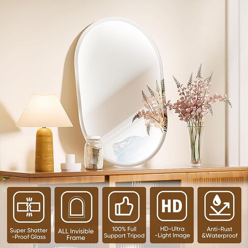 مرآة حمام بدون إطار من أنتوك، مقاس 21 بوصة × 36 بوصة، مرآة حائط مقوسة للحمام، مرآة زينة بدون إطار مع حافة مشطوفة فاخرة لغرفة النوم، المدخل، غرفة المعيشة in Kuwait