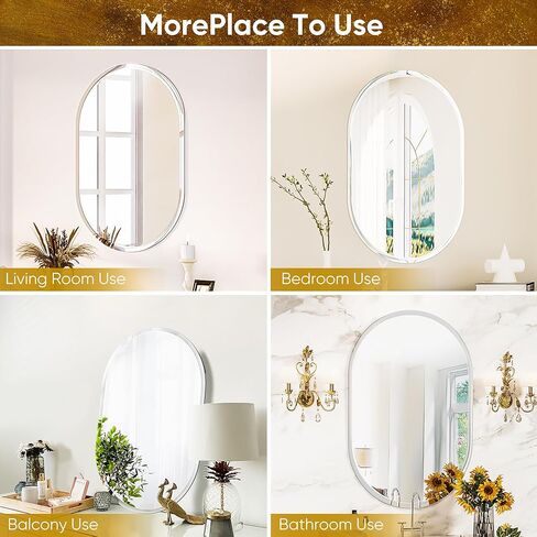 مرآة حمام بدون إطار من أنتوك، مقاس 21 بوصة × 36 بوصة، مرآة حائط مقوسة للحمام، مرآة زينة بدون إطار مع حافة مشطوفة فاخرة لغرفة النوم، المدخل، غرفة المعيشة in Kuwait