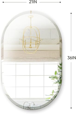 مرآة حمام بدون إطار من أنتوك، مقاس 21 بوصة × 36 بوصة، مرآة حائط مقوسة للحمام، مرآة زينة بدون إطار مع حافة مشطوفة فاخرة لغرفة النوم، المدخل، غرفة المعيشة in Kuwait