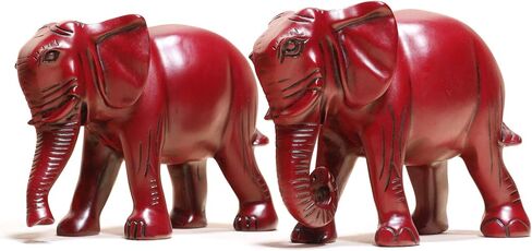 SUSROM Pack 2 Red Elephant Statues and Figurines with Trunk Up/Down-Wealth Feng Shui Elephant Statue Home Decor for Living Room-Ideal Gift for Mom Women Birthday in Saudi Arabia
