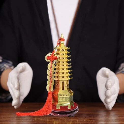 تمثال على شكل برج وين تشانغ 8.3 انش مع قاعدة وعملة فينغ شوي الصينية لتزيين المكتب والمنزل وجذب الحظ والثروة والنجاح من كونتيك (9 طوابق ذهبية) in Kuwait