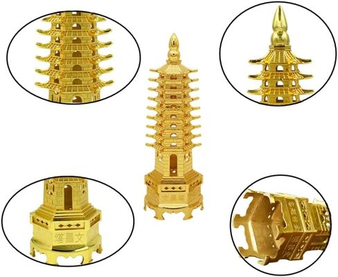 تمثال على شكل برج وين تشانغ 8.3 انش مع قاعدة وعملة فينغ شوي الصينية لتزيين المكتب والمنزل وجذب الحظ والثروة والنجاح من كونتيك (9 طوابق ذهبية) in Kuwait