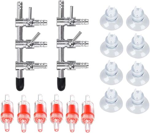 2Pcs 3-Way Aquarium Air Flow Control Lever Valve Distributor Splitter Pump Accessories Set with 6Check Valves & 8 Suction Cups for Fish Tank in Saudi Arabia