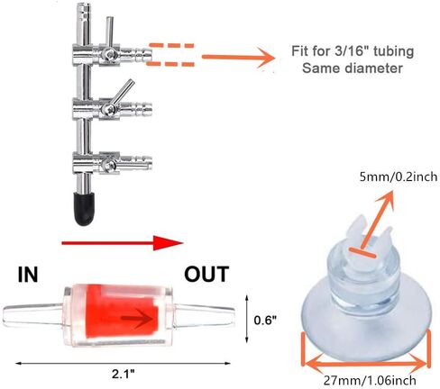 2Pcs 3-Way Aquarium Air Flow Control Lever Valve Distributor Splitter Pump Accessories Set with 6Check Valves & 8 Suction Cups for Fish Tank in Saudi Arabia