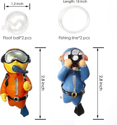2 Pack Fish Tank Decorations Aquarium Floating Decorations Cute Diver Fish Tank Accessories (Blue, Orange) in Kuwait