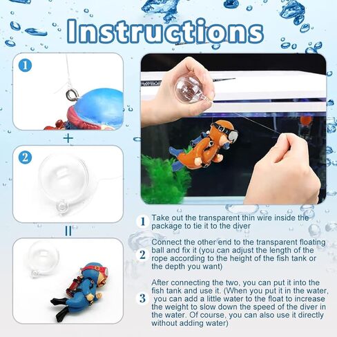 2 Pack Fish Tank Decorations Aquarium Floating Decorations Cute Diver Fish Tank Accessories (Blue, Orange) in Kuwait