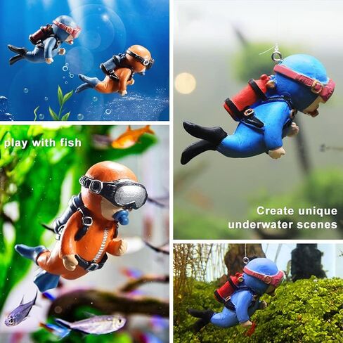 2 Pack Fish Tank Decorations Aquarium Floating Decorations Cute Diver Fish Tank Accessories (Blue, Orange) in Kuwait