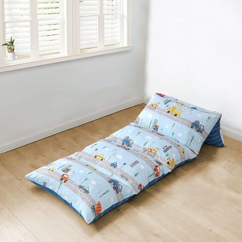 Boston Linen Co. غطاء وسادة أرضية للأطفال غطاء سرير Roadster Roar Lounger للأطفال ووسادة للقراءة ووقت الراحة والألعاب - Queen in Kuwait