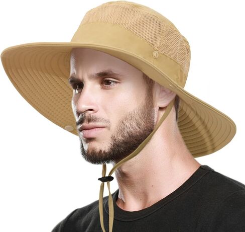 قبعة صيد للرجال، قبعة شمسية بحافة واسعة قابلة للطي في الهواء الطلق والتنزه سيرًا على الأقدام والحديقة والسفاري والشاطئ in Kuwait